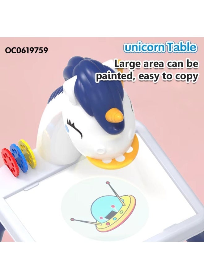 Drawing Projector for Kids，Trace and Painting Board Toy with Light & Music，Kid Smart Sketcher Early Learning Writing Board，Toddler Child Pink Led Art Drawing Sketcher Desk Toy for Boy Girl 3-8T (Blue) - Image 2